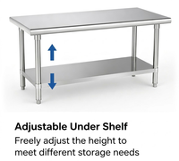 Meja Kerja Dapur Komersial Stainless Steel Dua Tingkat, Finishing Poles, Tahan Korosi, Model Berdiri Sendiri