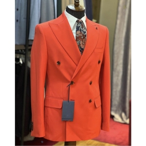 Naranja rojo chaqueta abrigo para hombres doble Breasted chaqueta pantalones Conjunto 2 piezas doble Breasted Oficina <span class=keywords><strong>hombre</strong></span> Casual traje de boda de Terno - Product Image 1