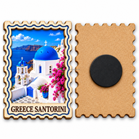 Aimant de réfrigérateur en bois Santorin Grèce, double couche MDF, forme estampée, souvenir touristique, directement de l'usine
