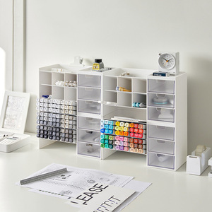 Desktop <b>Storage</b> <b>Box</b> <b>Drawer</b> Style Cosmetic Organizer Minimalist Office Desk Stationery Holder White Rectangle Standing Type - Product Image 3