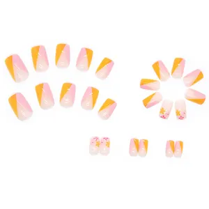 Alta qualità 24 pezzi lucido due colori unghie lunghe ondulazione goccia Nail Art per donne e ragazze copertura completa rimovibile artificiale