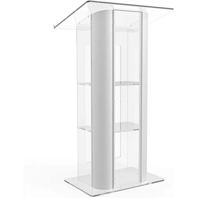 Cong Chải Thép Không Gỉ Bên Pulpit Lectern Và Rõ Ràng Acrylic Plexiglass Bục