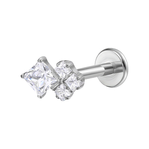 G23 Titan Phẳng Trở Lại Nội Bộ Threaded 4 CZ Lip Nhẫn Tai <span class=keywords><strong>Helix</strong></span> 14K Rắn Vàng Labret Piercing Đồ Trang Sức Phụ Nữ - Product Image 2
