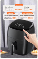 Friteuse à air multifonctionnelle numérique domestique 5,2 L avec écran tactile, faible teneur en gras, protection contre la surchauffe et contrôle numérique