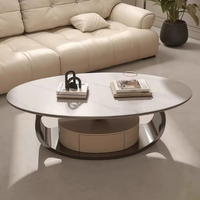 Table basse ovale moderne minimaliste en pierre frittée de luxe italienne avec tiroir pour salon