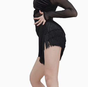 Gonna da ballo latino professionale nera con nappe per adulti, gonna da sala da ballo da donna, vestito da palcoscenico con nappe per danza latina - Product Image 5