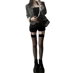 Red-Trimmed Black Stockings With Suspenders Over The Knee Ultra Thin 0D Nylon Transparent Women's Fashion Stockings - Product Image 4