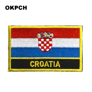 Kroasia Bendera Negara Bordir Patch untuk Pakaian Persegi Panjang Bulat Patch Besi Pada Stiker Bordir Lencana Ransel Applique