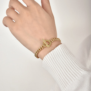 Nouveau design, bracelet tendance géométrique en zircon, chaîne Cuba, laiton plaqué or 18 carats, cadeau unisexe - Product Image 3