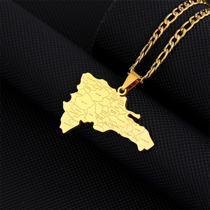 Collane con Ciondolo Mappa della Repubblica Dominicana in Acciaio Inossidabile con Nomi delle Città, Gioielli con Mappe di Paesi in Colore Argento/Oro - Product Image 5