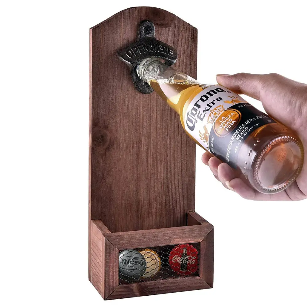 Anniversary Gift Barware Kitchen Bar Yard Accessories Bottle Capes Collector Catcher Wall Mounted Wood Bottle Beer Opener