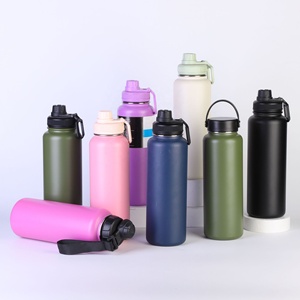 Hot And Cold 1000ml 1 Litre Wide Mouth Sport Steel Water <b>Bottle</b> Travel Vacuum Flask With Handle Lid 32oz - Product Image 5