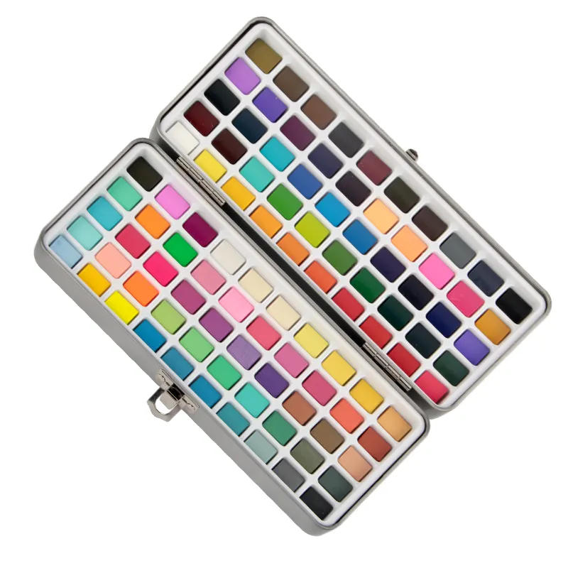 Il Set di colori ad acquerello a 100 colori include 25 Macaron metallici fluorescenti, carta Color acqua, tavolozza, bambino principiante con confezione regalo