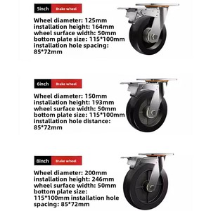 重型定向轮，黑色橡胶，6英寸轮盘，工业负载能力300公斤 - Product Image 6