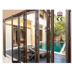 Puertas de Patio plegables de madera y aluminio para Interior, puertas exteriores de vidrio, plegables, insonorizadas