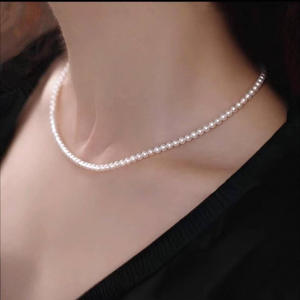 Zhuji Natural Freshwater <b>Pearl</b> <b>Necklace</b> 3-4mm Round Flawless Aurora Easy Wearing with Pure <b>Silver</b> Magnetic Buckle - Product Image 2