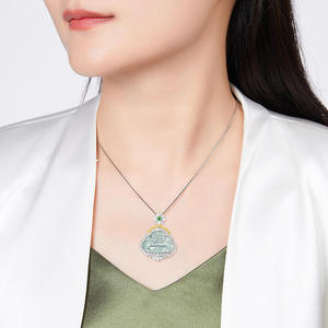 Pendentif Bouddha en jadéite naturelle, argent S925 incrusté, accessoires de mode pour femme, certificat d'évaluation inclus D238 - Product Image 4