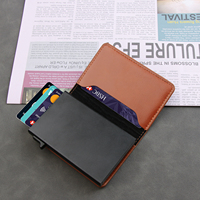 Portefeuille à cartes pop-up à une main, accès rapide, fin, en cuir véritable, porte-cartes intelligent, personnalisable OEM, directement de l'usine
