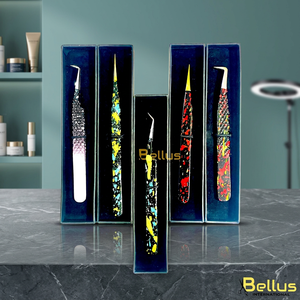 Pinzas Profesionales para Extensión de Pestañas de 90 Grados, Doble Tono, Acero Inoxidable, Punta Puntiaguda, Duraderas, Logotipo Personalizado, 12-14 cm - Product Image 1