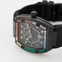 Nouveau modèle de montre automatique mécanique sportive pour homme, multifonctionnelle, en forme de tonneau, avec bracelet en silicone coloré et diamants incrustés