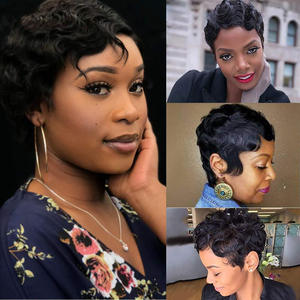 Peluca Corta Rizada con Encaje Transparente 13x4, Línea de Cabello Natural, Fibra Kanekalon Resistente al Calor, Color Negro Puro 1B, Marrón Claro 230 - Product Image 1