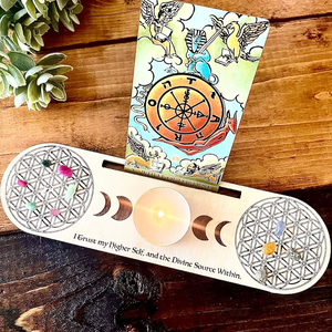 Tableau pendule <span class=keywords><strong>de</strong></span> méditation personnalisé découpé au laser gravé phase <span class=keywords><strong>de</strong></span> lune oracle support en bois porte-cartes <span class=keywords><strong>de</strong></span> tarot - Product Image 3