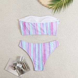 PASUXI Nouveau Ensemble Trois Pièces Tendance Bandeau String Bikini Maillot de Bain Femme Sexy Tissu Végétalien Uni Tenue de Plage - Product Image 5