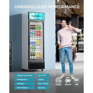 EUHOMY Commercial Display Refrigerator 9 Cu Ft Glass Door <b>Drink</b> Cooler With LED Light Adjustable <b>Shelves</b> Party Use - Product Image 6