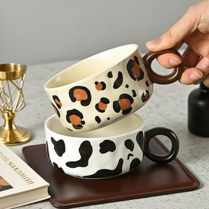 Nuova Tazza da Caffè in Porcellana Smaltata Leopardata da 300ml, Impilabile, Fatta a Mano, Riutilizzabile, per Caffè/Cappuccino/Latte - Product Image 1
