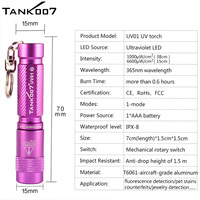 Tank007 UV01 Senter Uv Led Mini, gantungan kunci Senter EDC aluminium tahan air logo kustom Linterna 365nm