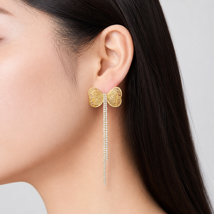 Boucles d'oreilles pendantes en zircon, acier inoxydable plaqué or 14 carats sous vide, ajourées, longues, avec pampilles en cristal, bijoux fantaisie - Product Image 5