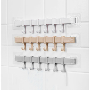 Adhesive Plastic <b>Hooks</b> 6 Pack Wall Mounted Punch Free For <b>Kitchen</b> Bathroom Storage Organizer Gray White Khaki - Product Image 1