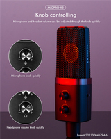 Ayarlanabilir X3 USB Kondenser Mikrofon, Metal ve ABS Kolu ve Ses Kontrolü ile Özel Tasarım, Kayıt, Oyun ve Podcast Çekimleri için
