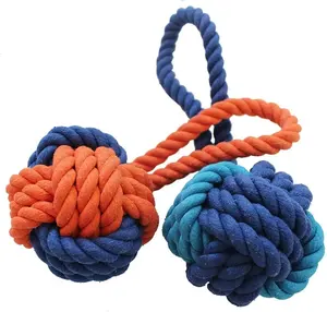 Cotton Rope Ball Pet Bite Toy manufacturer Dual Color Handle Ball Teeth Grinding Bite Resistance