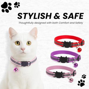 Collier Réfléchissant pour Chat Version Améliorée avec Boucle Tête de Chat, Sûr et Réglable en Nylon Léger Rayé, pour Chat et Chien, avec Clochette - Product Image 5