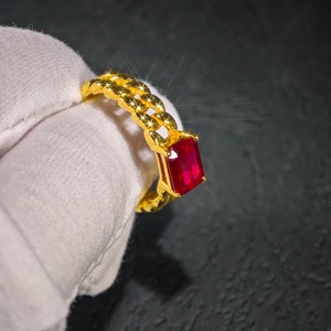 Anillo cubano de rubí chapado en oro de 18 quilates de corte esmeralda de lujo con Plata de Ley 925 para regalo de aniversario de mujer - Product Image 1