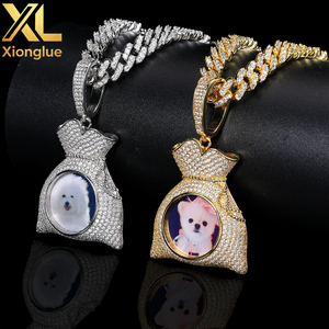 Custom Money Bag Necklaces Hook Pendant Name Pictures Jewelry Personalized INS <b>Iced</b> <b>Out</b> Custom <b>Chain</b> - Product Image 3