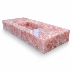 Lujosa encimera de cuarzo rosa con lavabo integrado para baño, mueble flotante de pared. - Product Image 3