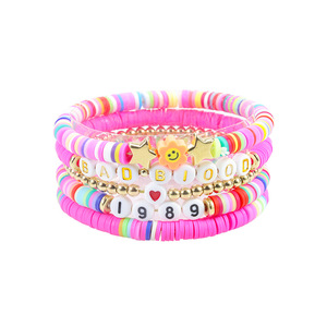 BP1020 Empilage Inspirant pour Bracelet Coloré Arc-En-Ciel Polymère Argile Disque <span class=keywords><strong>Heishi</strong></span> Perlé Lettres Initiales Mignonnes Lettres Initiales - Product Image 1
