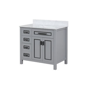 Meuble-lavabo moderne haut de gamme autoportant de 36 pouces avec vasque en céramique et caractéristiques résistantes à l'eau - Product Image 3