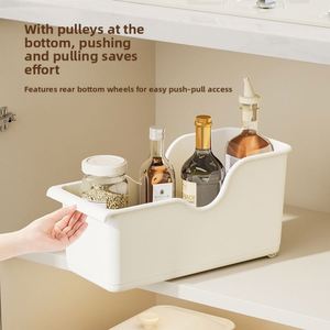 Kitchen Cabinet <b>Storage</b> Box Pot Pan Cover Wheels Seasoning Jar Organizer Sink Sundries Large Capacity Shelf PP Plastic - Product Image 1
