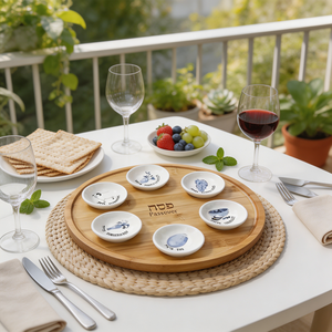 Ensemble de plateaux de Seder en bambou personnalisés avec 6 bols en céramique, <span class=keywords><strong>plateau</strong></span> Ka'arah pour la cérémonie juive traditionnelle, pour la <span class=keywords><strong>table</strong></span> de la fête de Pessa'h - Product Image 5