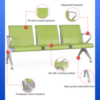 Banc d'attente public à trois rangées, style industriel, en métal, pour aéroport, hôpital, gare ferroviaire