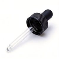 Bouchon côtelé noir 22/400 en aluminium-plastique avec pipette compte-gouttes à pointe plate conique anti-débordement et anti-poussière pour flacons d'huiles essentielles