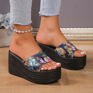 2025 Slope Heel <b>Slippers</b> for Women in the Summer of New Thick Soled Mid Heel Beach Fish Mouth One Line <b>Slippers</b> for Women 1903 - Product Image 3