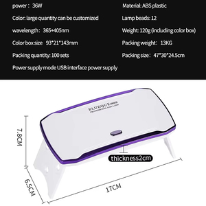 Lampe à ongles pliable 36W UV LED double source de lumière, séchage rapide, portable, pour thérapie lumineuse, en plastique, pour usage domestique - Product Image 2