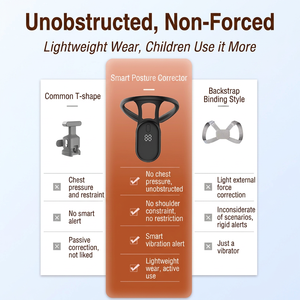 Correcteur de posture intelligent sans bretelles, support dorsal en plastique noir avec affichage numérique et rappel par vibration pour usage au bureau - Product Image 5
