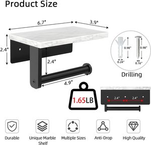 Estante adhesivo de mármol montado en la pared, estante de almacenamiento moderno para sala de estar, cocina, baño, rollo de papel tisú, soporte de papel higiénico - Product Image 2