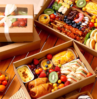 Plateau de service jetable en carton ondulé Kraft, boîte à pâtisserie avec couvercle à fenêtre, boîte à charcuterie pour la restauration et les plats à emporter