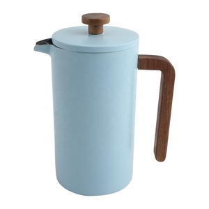 กระบอกชงกาแฟแบบกดฝรั่งเศส สีน้ำเงิน ผนังสองชั้น ทำจากสแตนเลสเกรด 304 พร้อมด้ามจับไม้ - Product Image 3